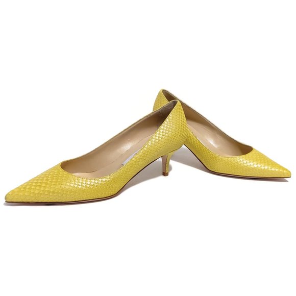 Jimmy Choo Agnes Yellow Snake Print Size EU 37 US 7 Kitten Heel Pumps. Authentic - Picture 9 of 12